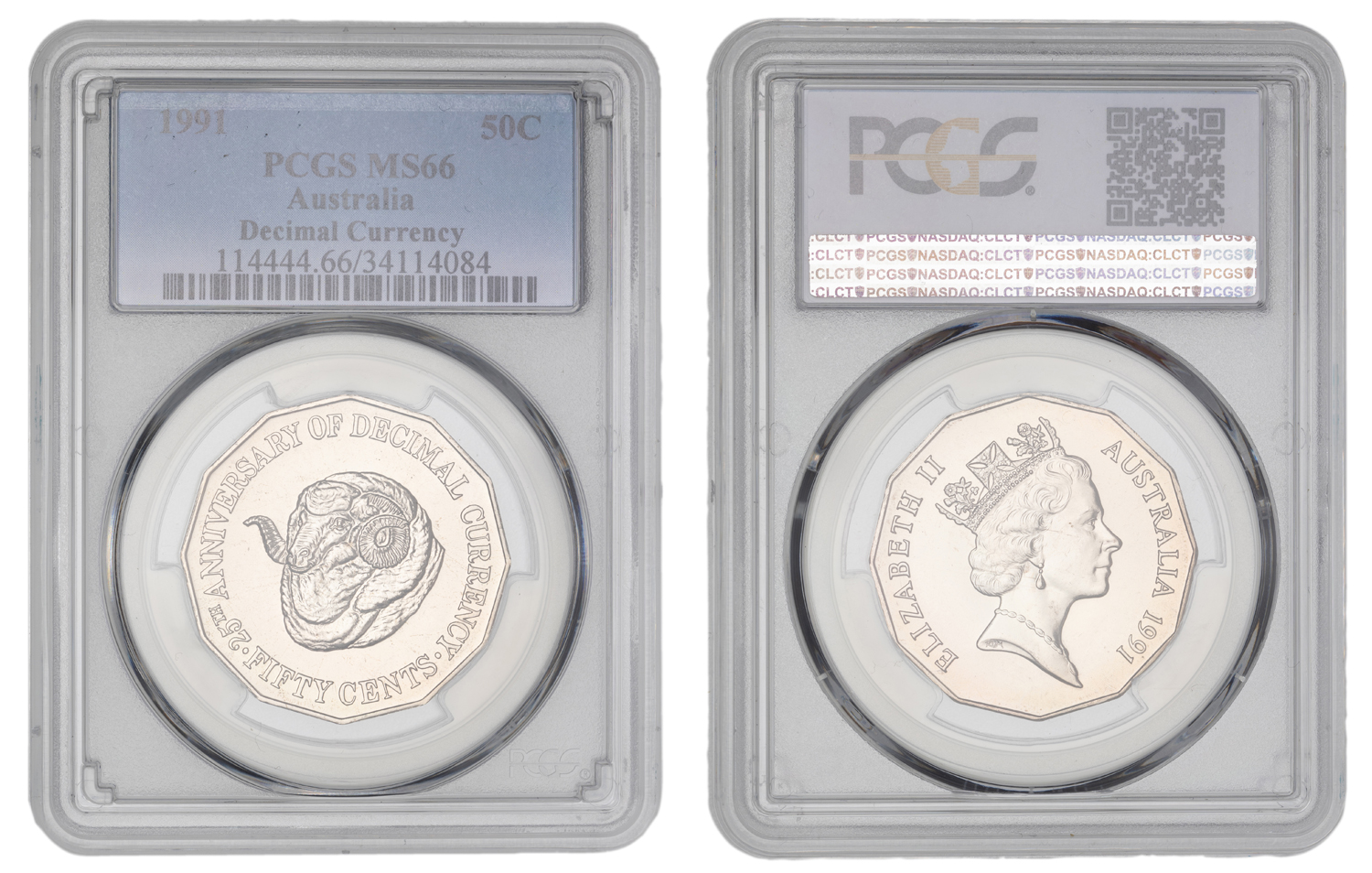 Elizabeth II, 25th Anniversary Decimal Currency, Fifty Cent, 1991, PCGS MS66
