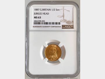 1887 VICTORIA JUBILEE HEAD GOLD HALF SOVEREIGN MS63