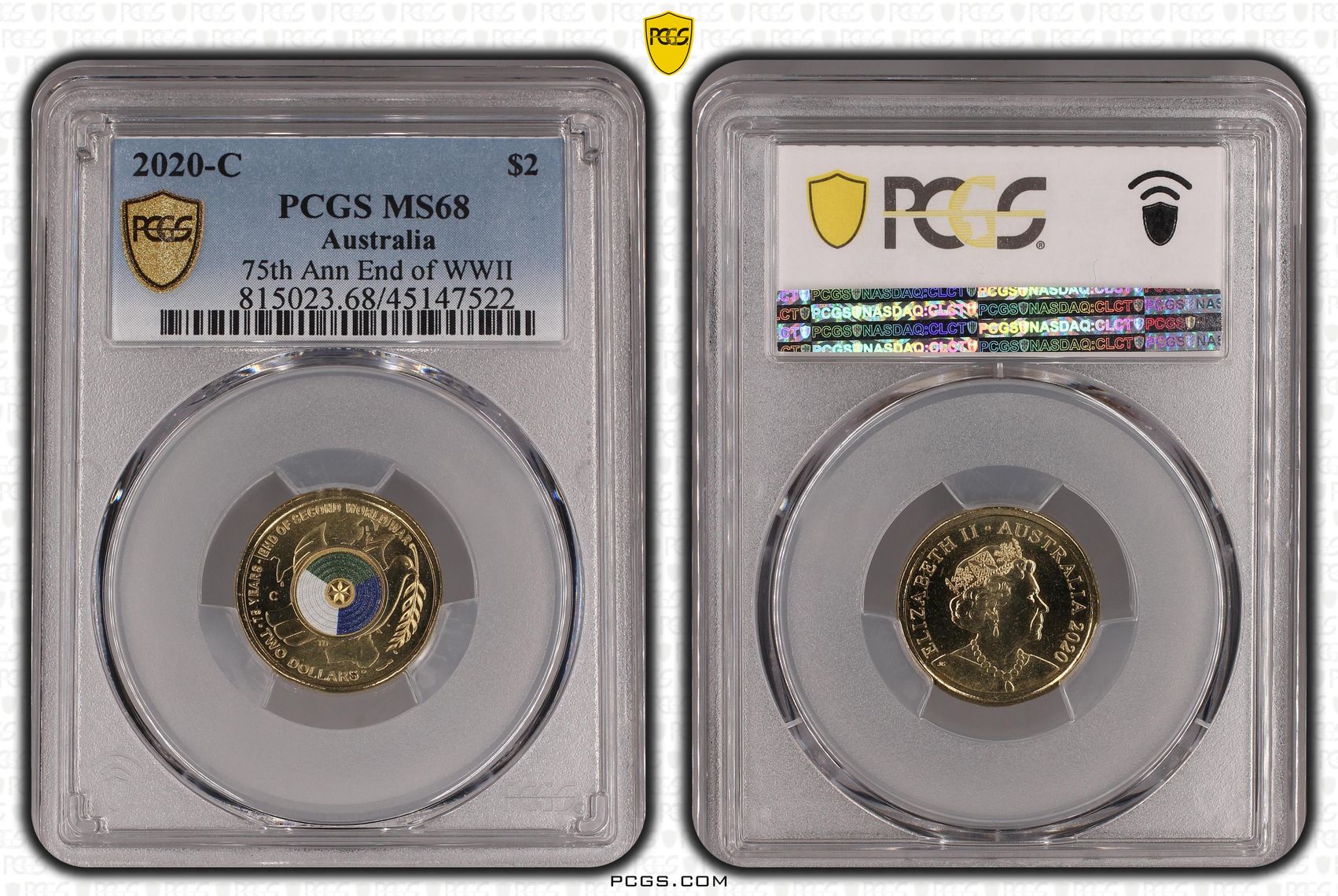 Elizabeth II, 75th Ann End of WWII, Australia Two Dollar, 2020-C, PCGS MS 68
