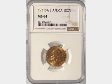 1931 GEORGE V SOUTH AFRICA GOLD SOVEREIGN MS64