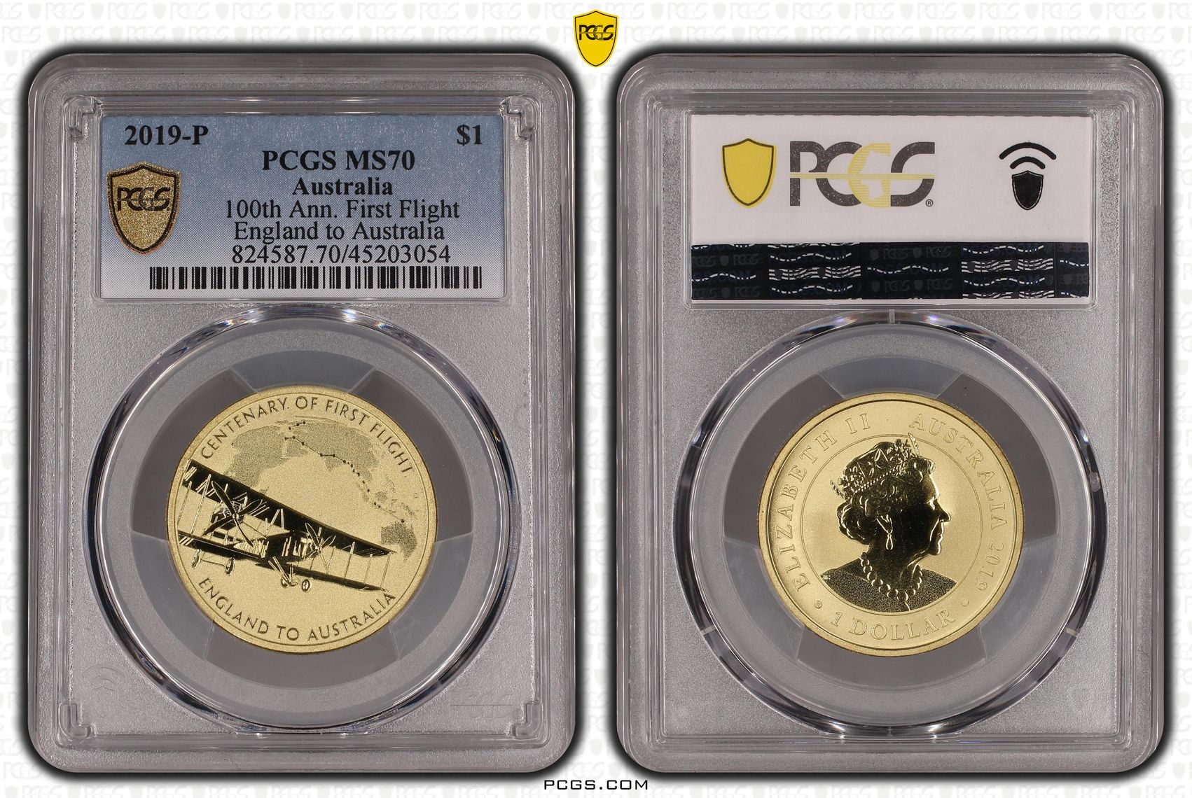 2019-P Australia One Dollar, $1 100th Ann. First Flight PCGS - MS70 POP 1/0 -054