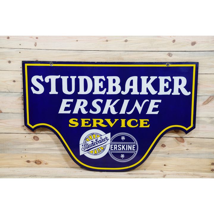 Studebaker Erskine Service Dual Logo Double Sided Porcelain Diecut Sign TAC 9.25