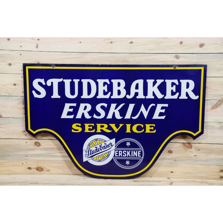 Studebaker Erskine Service Dual Logo Double Sided Porcelain Diecut Sign TAC 9.25