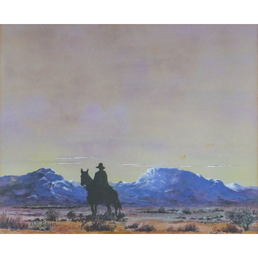Oscar Strobel ''Horse & Cowboy Silhouette'' Signed Mixed Media