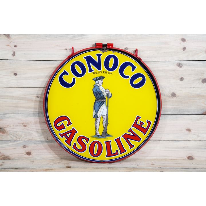26" Conoco Gasoline w/ Soldier Logo Double Sided Porcelain Sign TAC 9