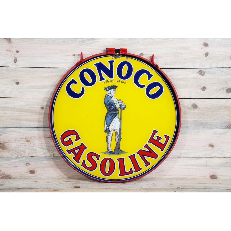 26" Conoco Gasoline w/ Soldier Logo Double Sided Porcelain Sign TAC 9