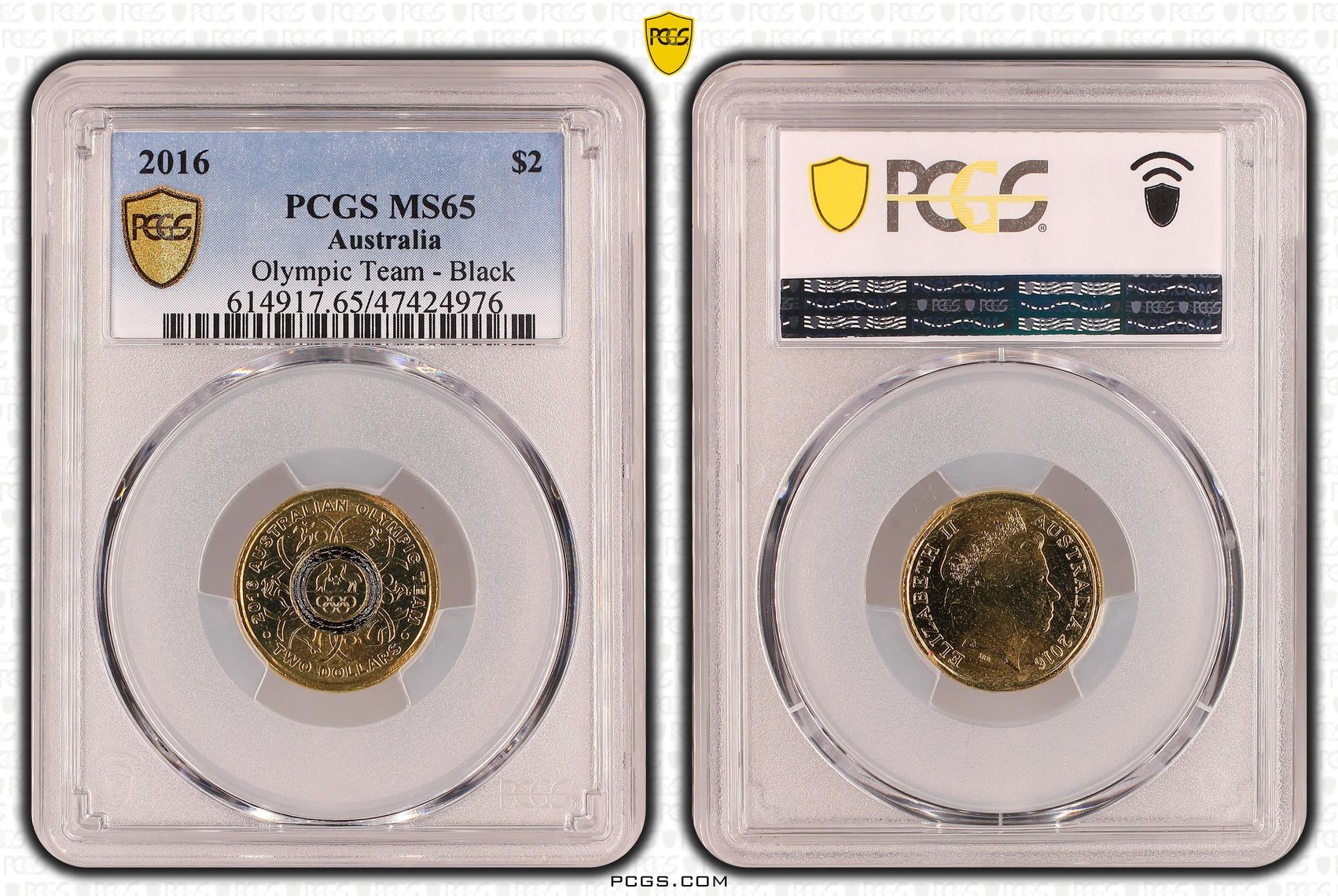 414 · Elizabeth II, Olympic Team - Black , Two Dollar, 2016, PCGS MS65