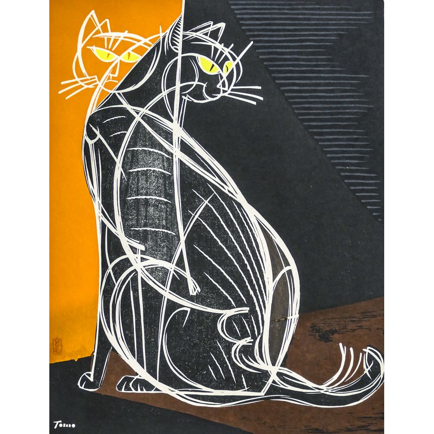 Tomoo Inagaki ''Passion of Cat'' 1964 Large Woodblock