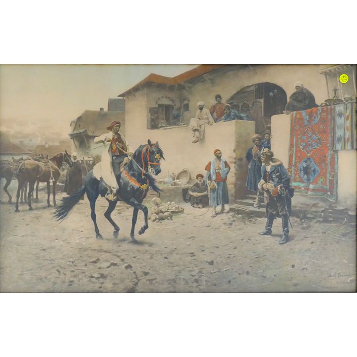 Antique Josef Brandt ''Orientalist Scene'' Lithograph Framed 25''x36''