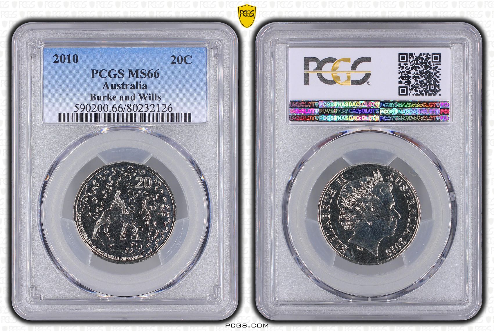 Elizabeth II, Burke and Wills, Twenty Cent, 2010, PCGS MS66