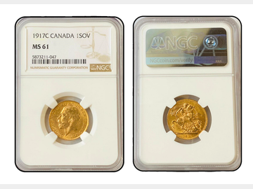 1917 GEORGE V CANADA MINT GOLD SOVEREIGN NGC MS61