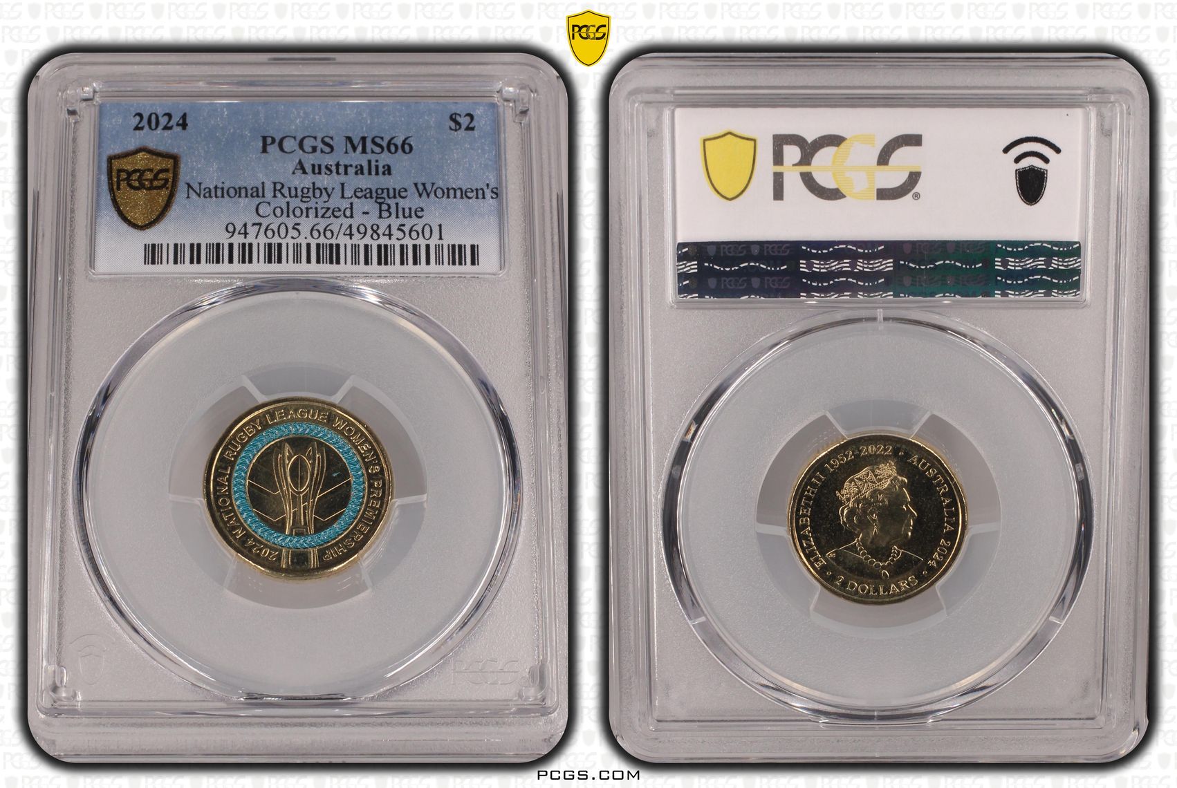 National Rugby League Women's Colorized - Blue, Two Dollar, 2024, PCGS MS66