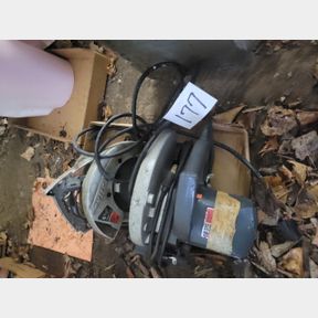 Pair of circular saws and vintage 8 Track stereo