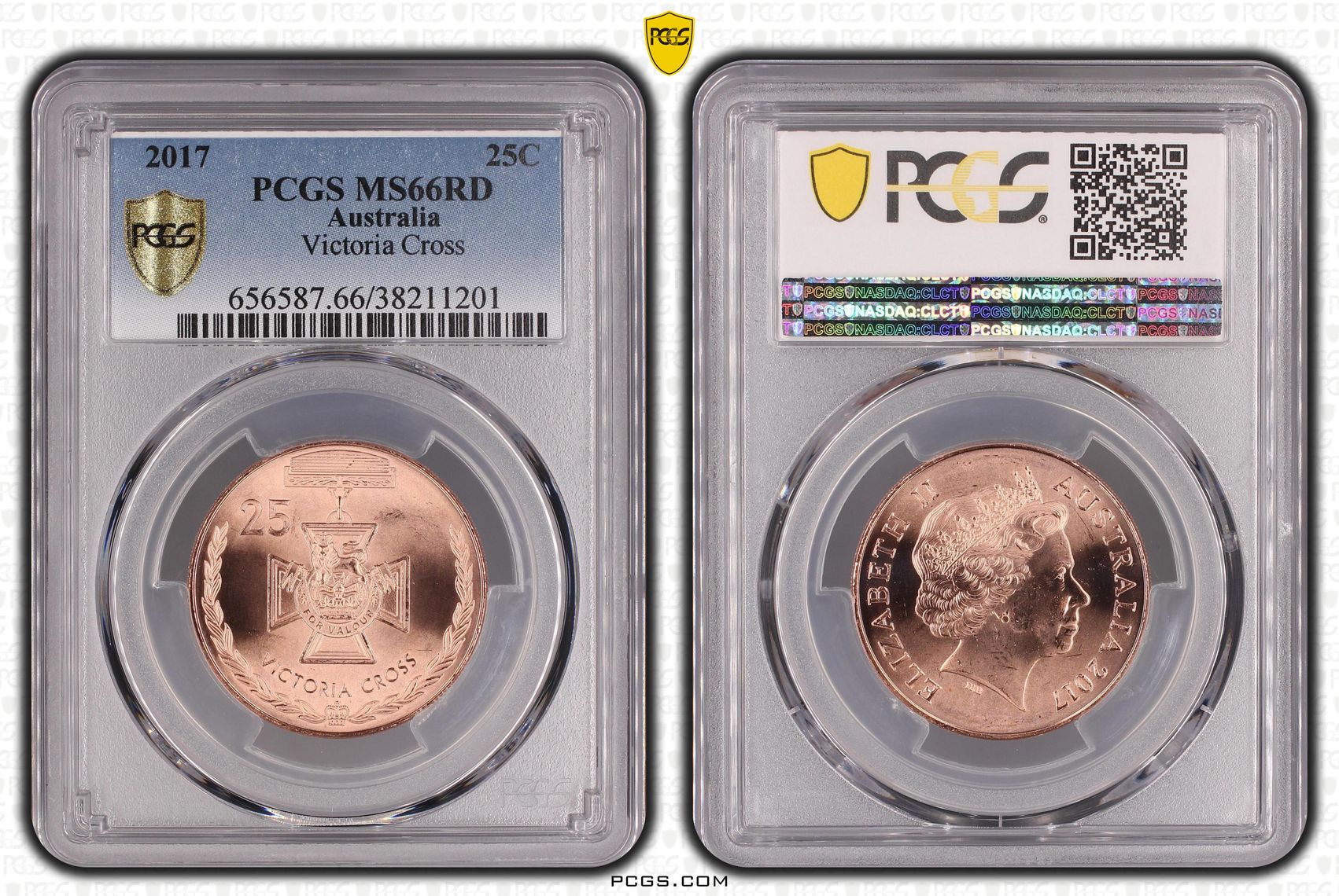 2017 Australia Twenty Five Cent, 25c Victoria Cross PCGS - MS66RD -201