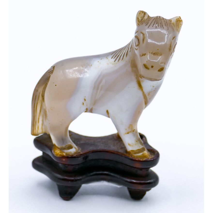 Old Chinese Agate Small Horse Figure on Stand 2.5''