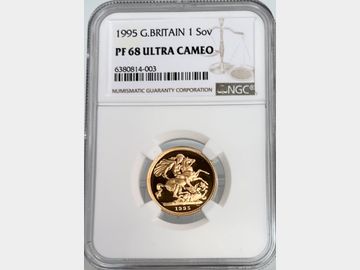 1995 ELIZABETH II PROOF GOLD SOVEREIGN PF68 UCAM