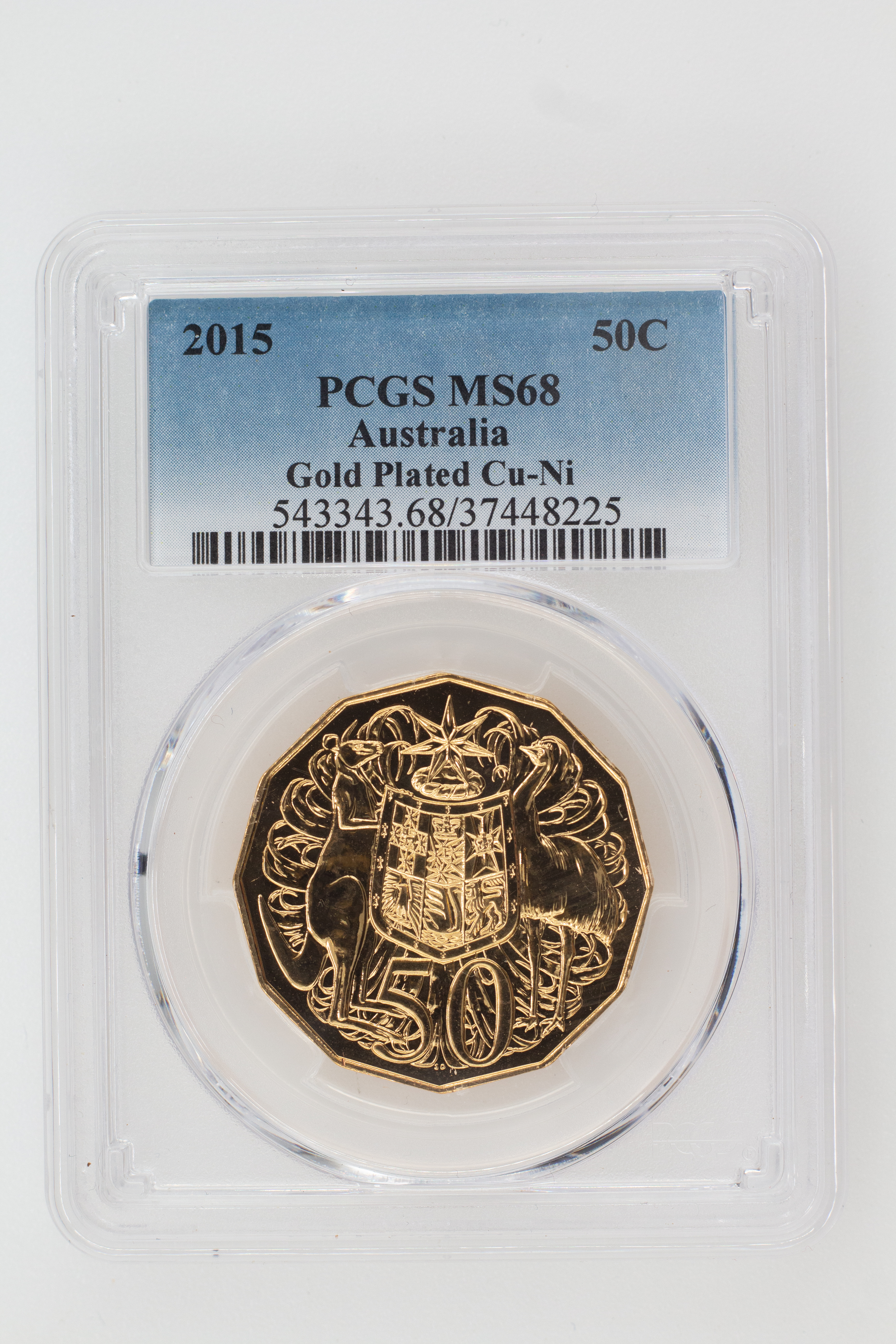 2015 Australia Fifty Cent, 50c Gold Plated Cu-Ni PCGS - MS68 -225