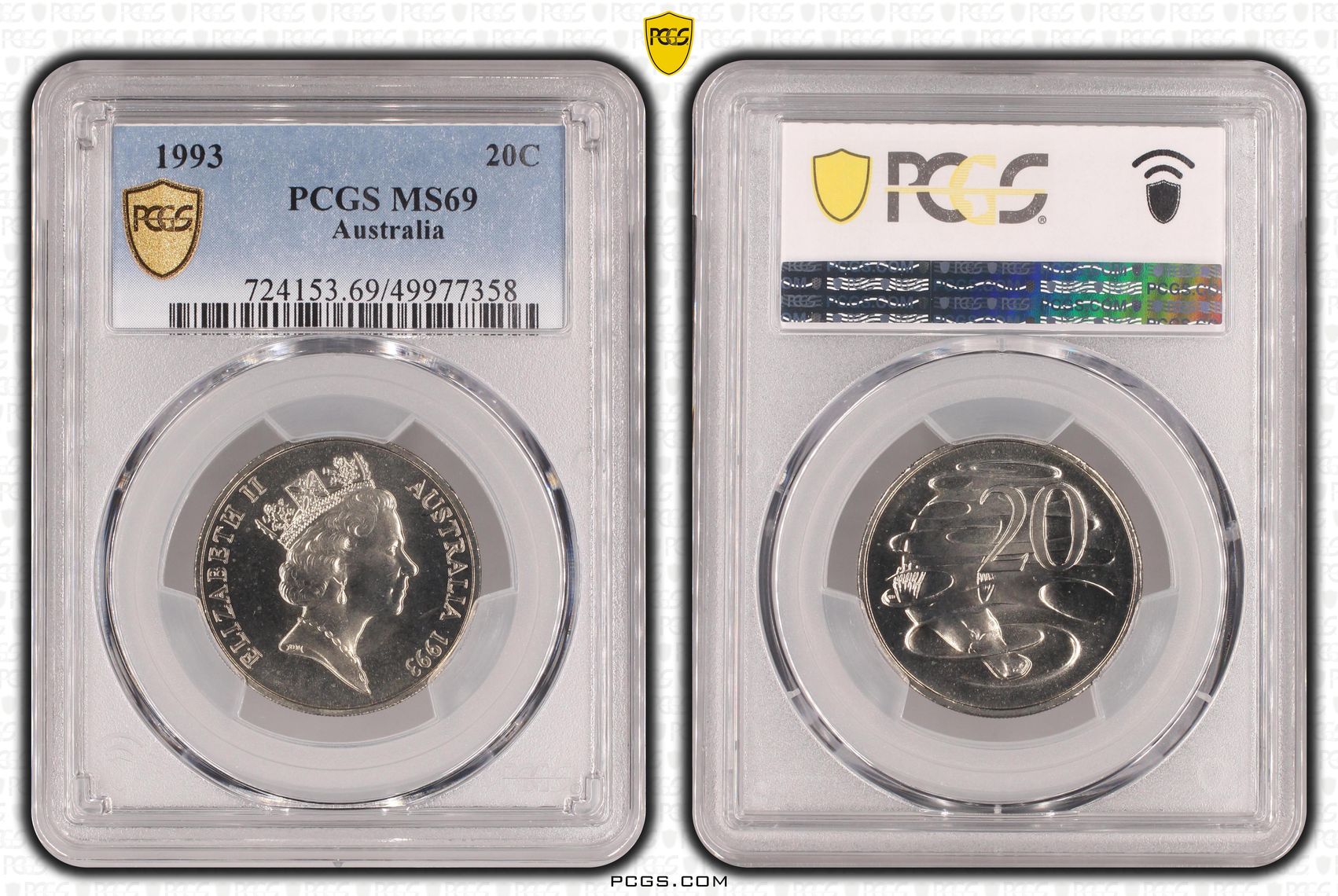 POP 3/0, Twenty Cent, 1993, PCGS MS69