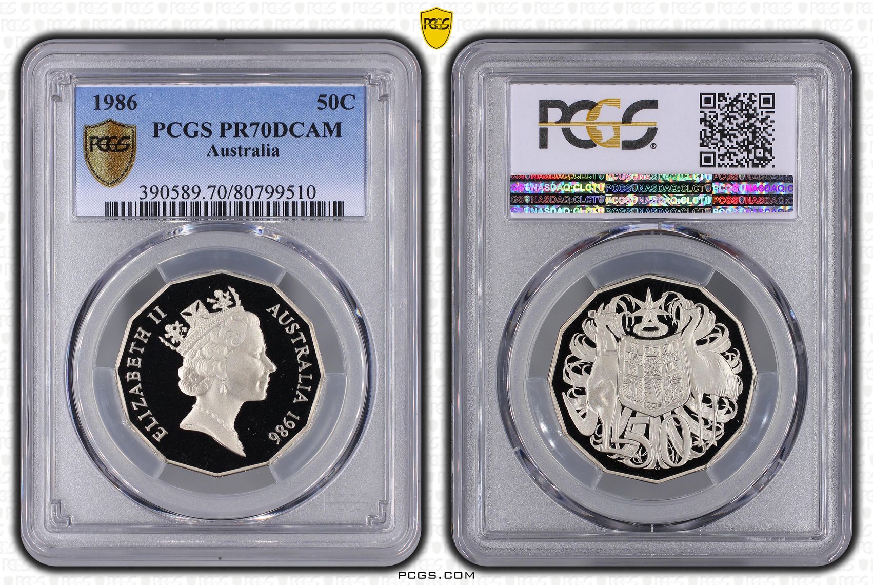 263 · 1986 Australia Fifty Cent, 50c PCGS - PR70DCAM POP 26/0 -510