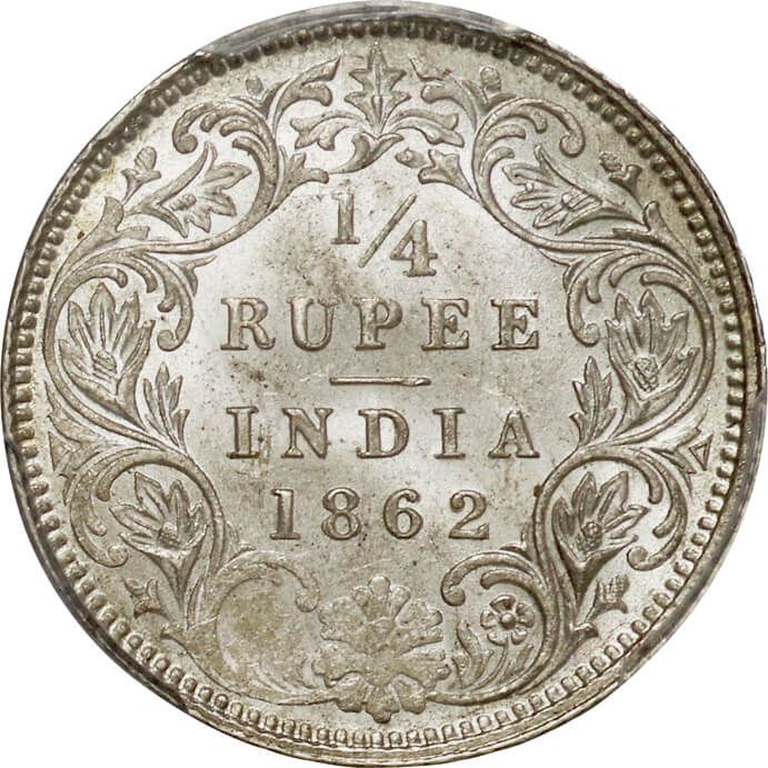 1862年 インド ルピー PCGS MS63 実質TopPop‼︎ QUEEN刻印碑文】 PCGS鑑定MS63 英領インド 1