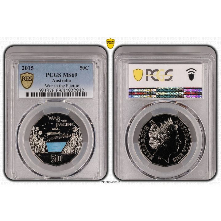 2015 Australian Fifty Cent, 50c War in the Pacific PCGS - MS69 POP 16/0 -942