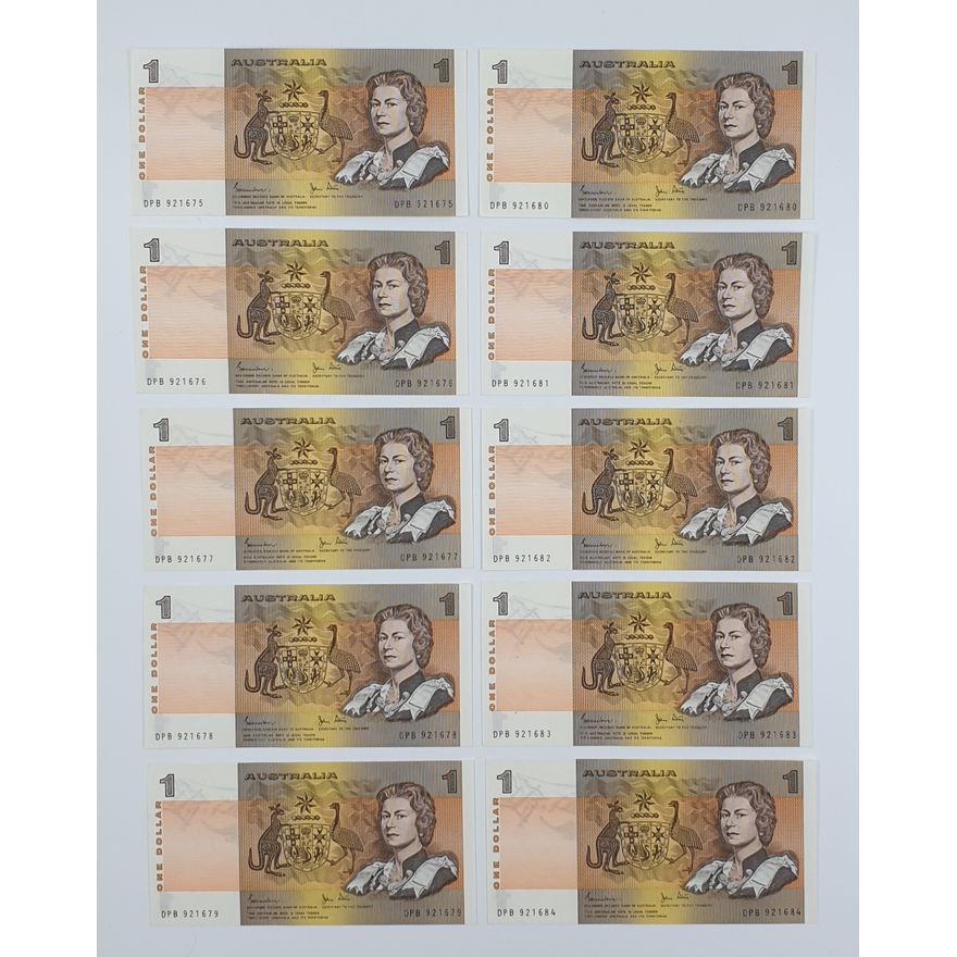 Consec. Aus. J/S $1 Notes (x10)