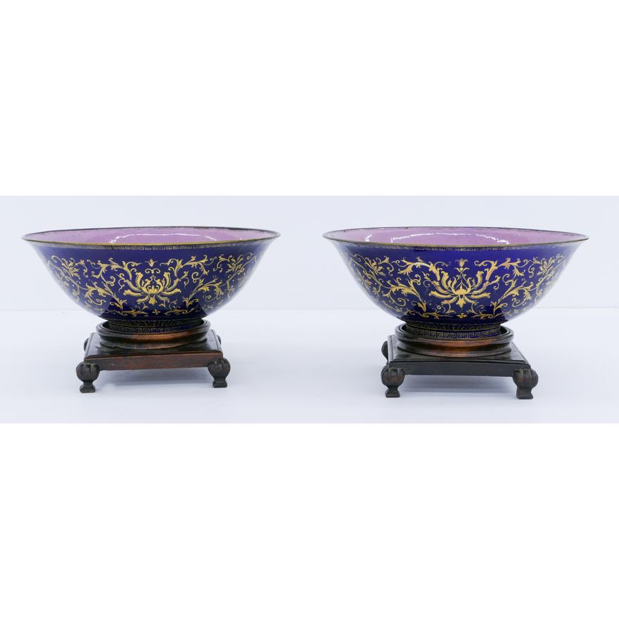 Pair Chinese Qianlong Peking Enamel Lotus Bowls