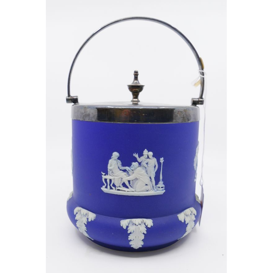Wedgwood Blue Jasperware Dipped Biscuit Jar- 5.25''