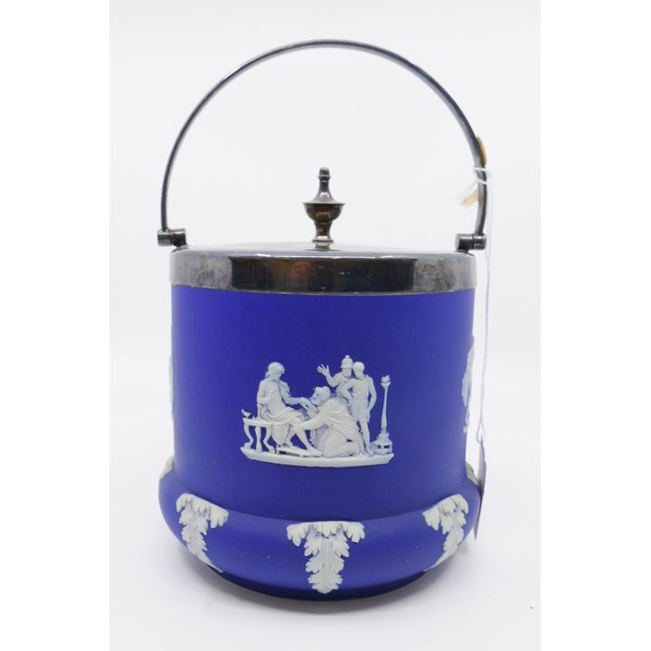 Wedgwood Blue Jasperware Dipped Biscuit Jar- 5.25''