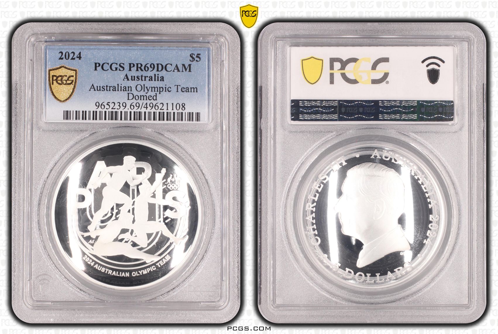 Australian Olympic Team Domed Silver, Five Dollar, 2024, PCGS PR69DCAM