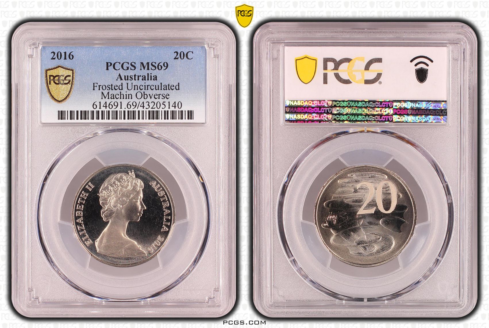 2016 Australia Twenty Cent, 20c Frosted Uncirculated - Machin Obverse PCGS - MS69 -140
