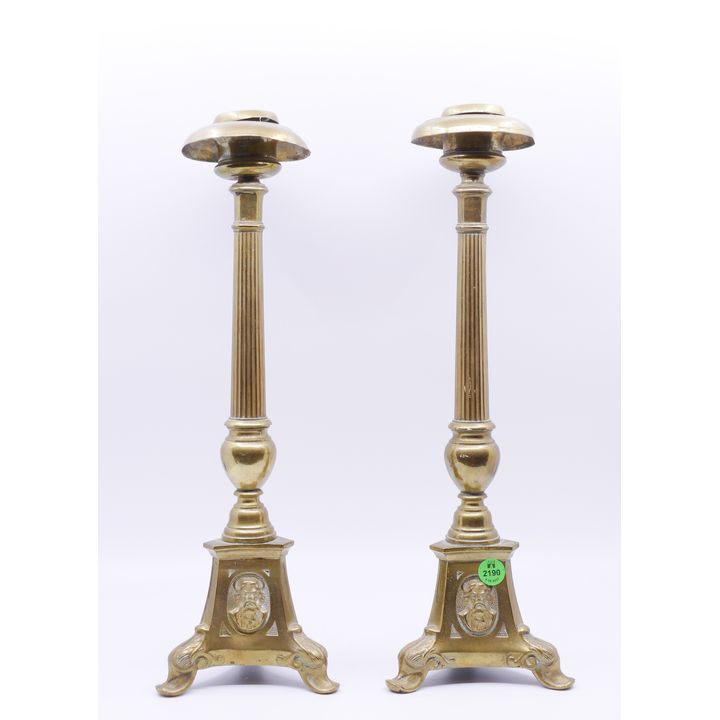 Antique Brass Candlesticks with Christ at Base- 16''
