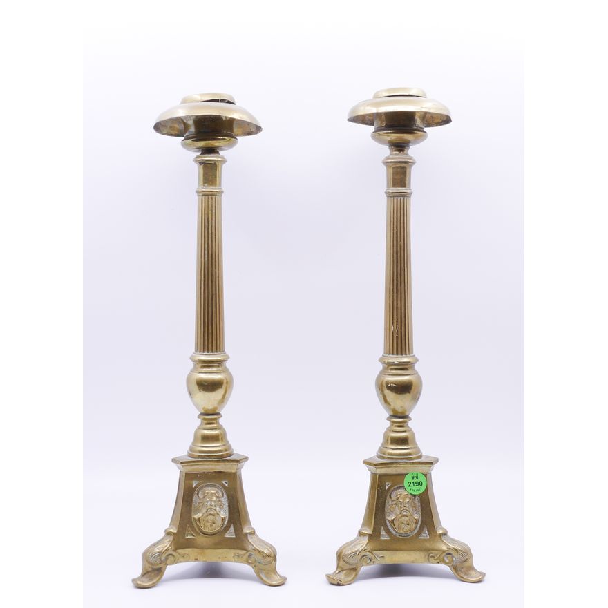 Antique Brass Candlesticks with Christ at Base- 16''