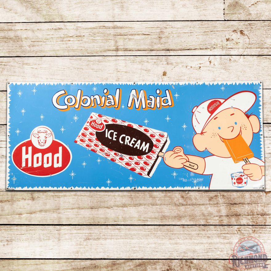Hoods Colonial Maid Ice Cream Embossed SS Tin Sign