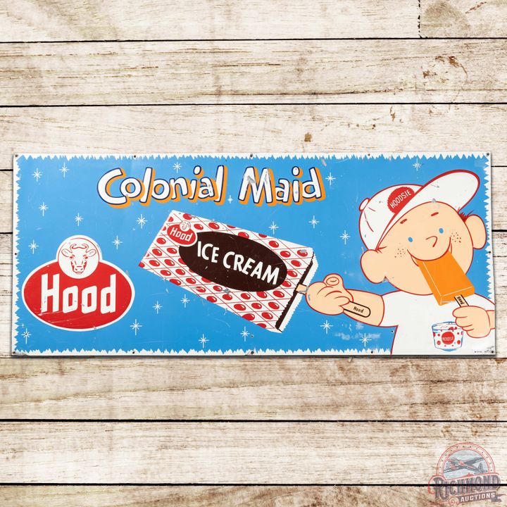 Hoods Colonial Maid Ice Cream Embossed SS Tin Sign