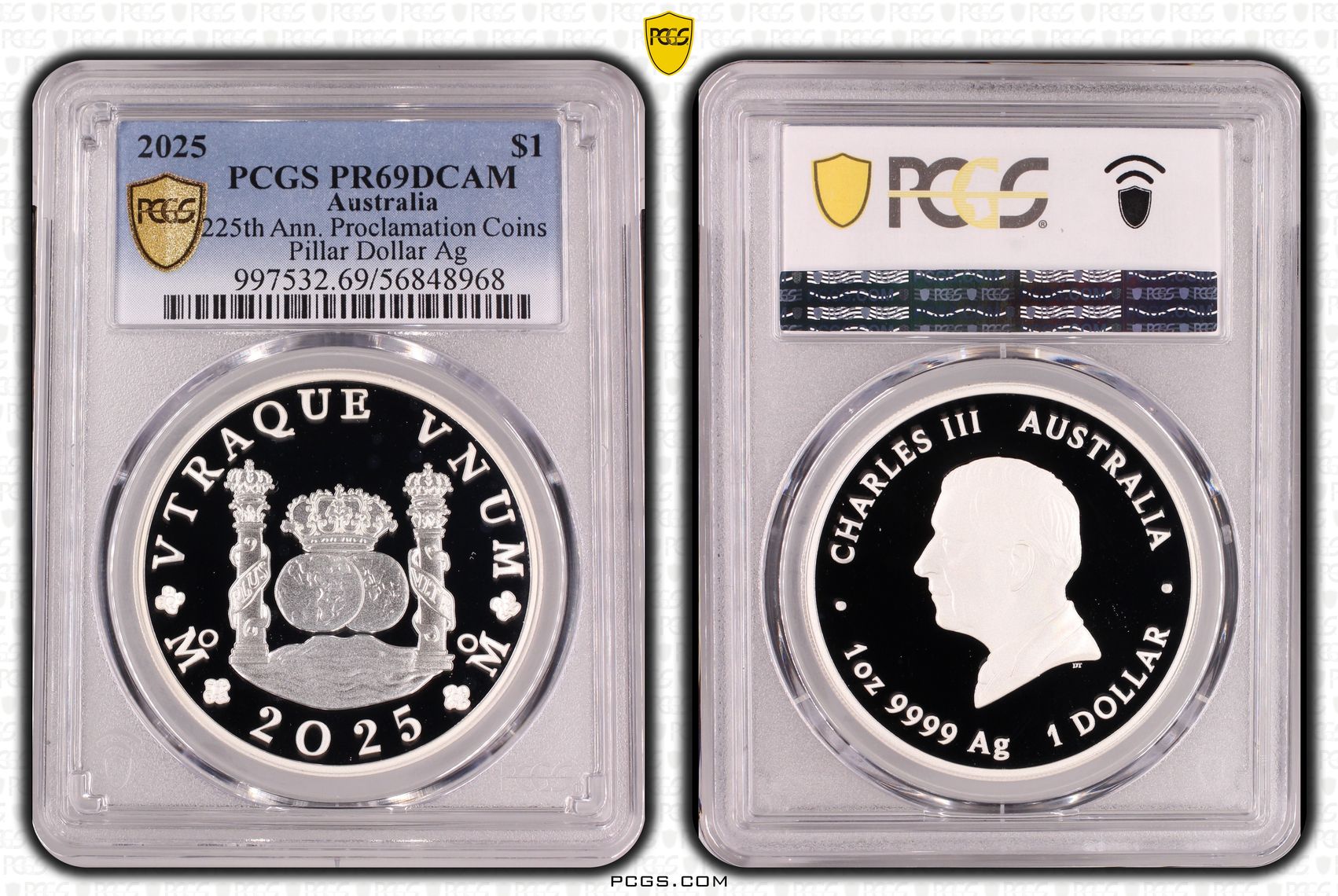 225th Ann. Proclamation Coins Pillar Dollar Silver, One Dollar, 2025, PR69DCAM