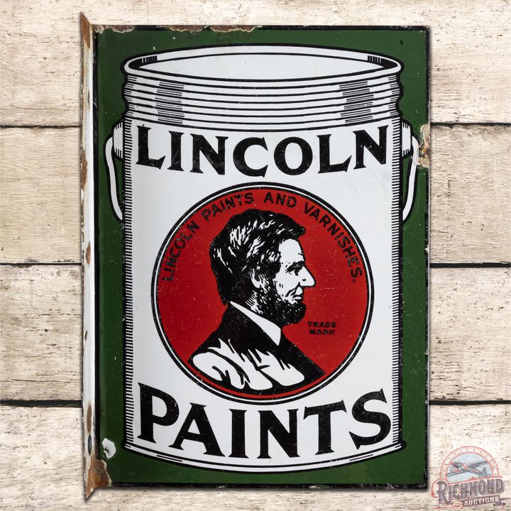 Lincoln Paints DS Porcelain Flange Sign w/ Abraham Lincoln