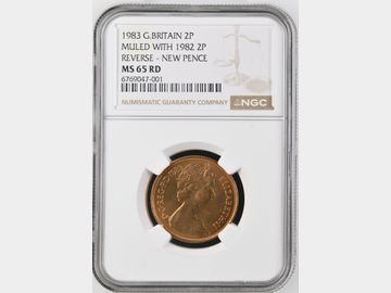 1983 MULED WITH 1982 2D REVERSE NEW PENCE MS65 RD WITH UNCIRCULATED SET