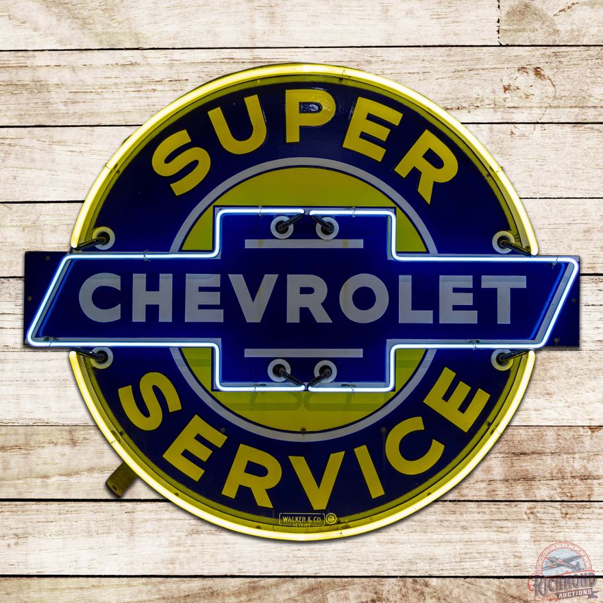 Exceptional Chevrolet Super Service 42" Double Sided Porcelain Neon Sign