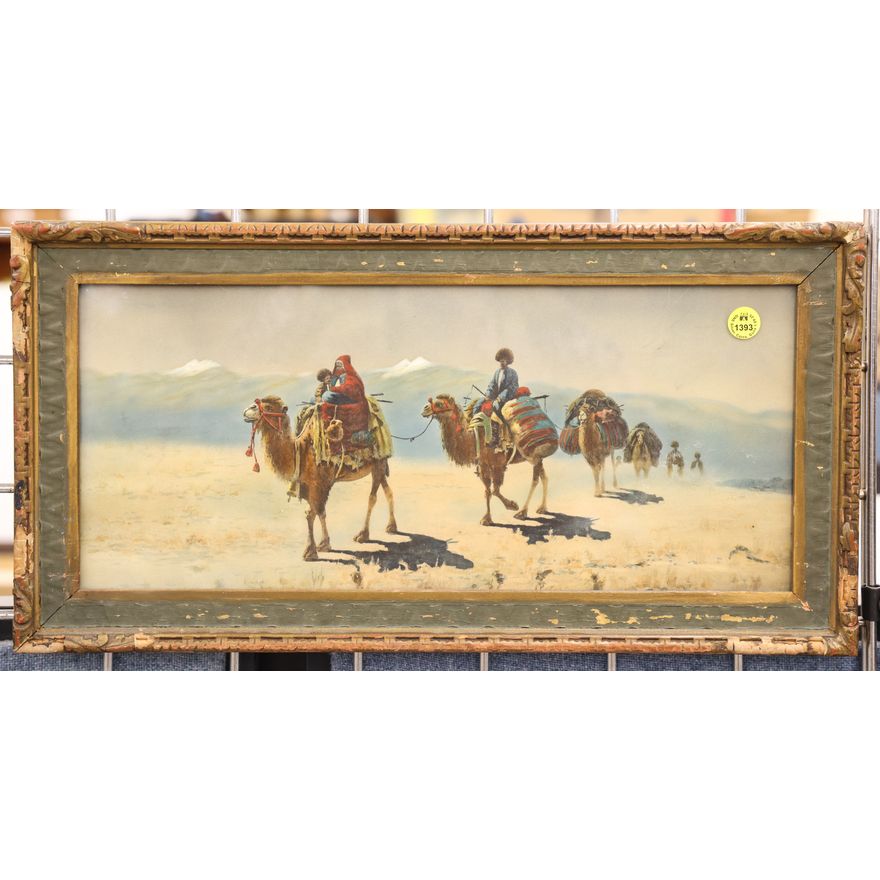 Antique Orientalist Tinted Panoramic Lithograph Framed 10''x20''