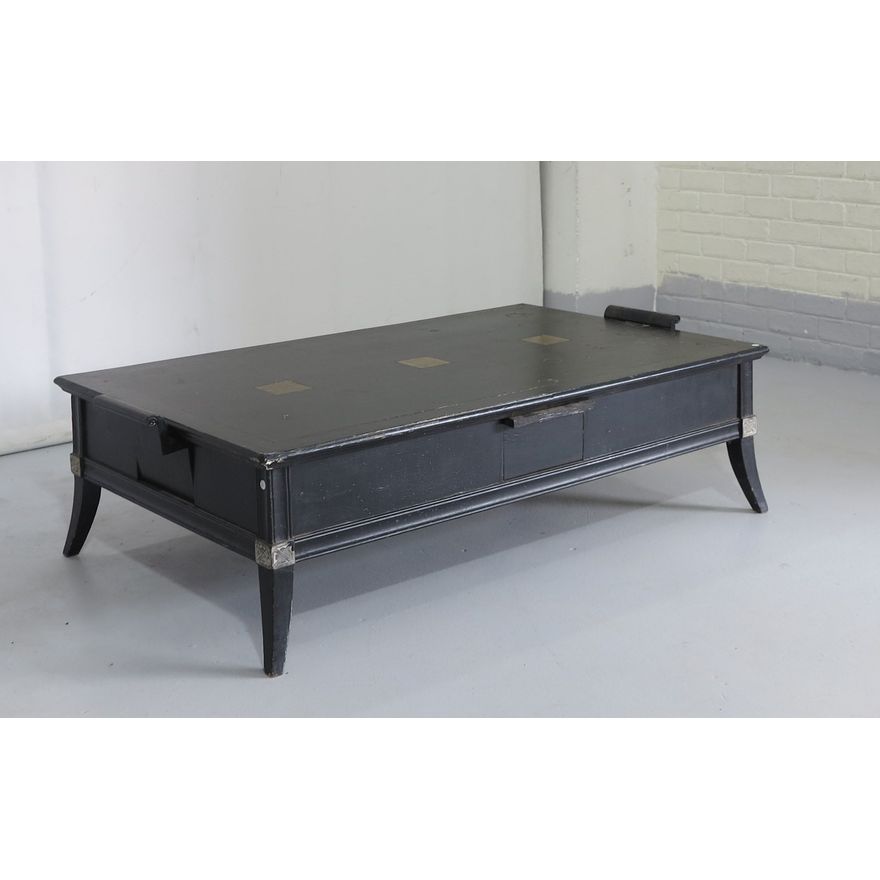 ORIENTAL BRASS INSET PAINTED FOUR-DRAWER COFFEE TABLE