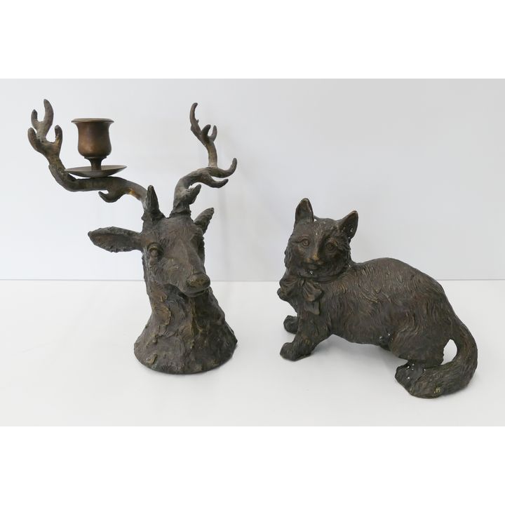 2pc Bronze Cat & Elk Candle Holder- 7'' and 9''