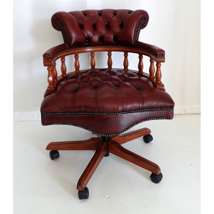GORDON FRASER YEWWOOD AND LEATHER SWIVEL CHAIR
