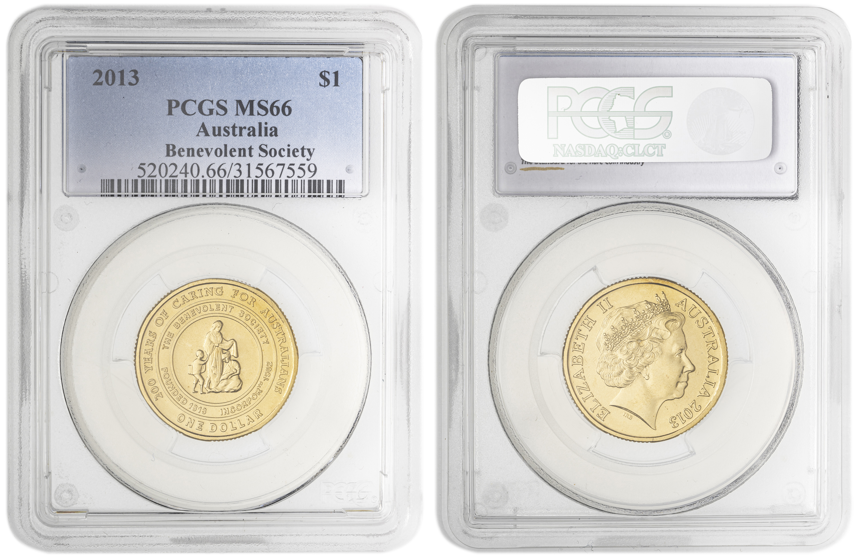Benevolent Society , One Dollar, 2013, PCGS MS66