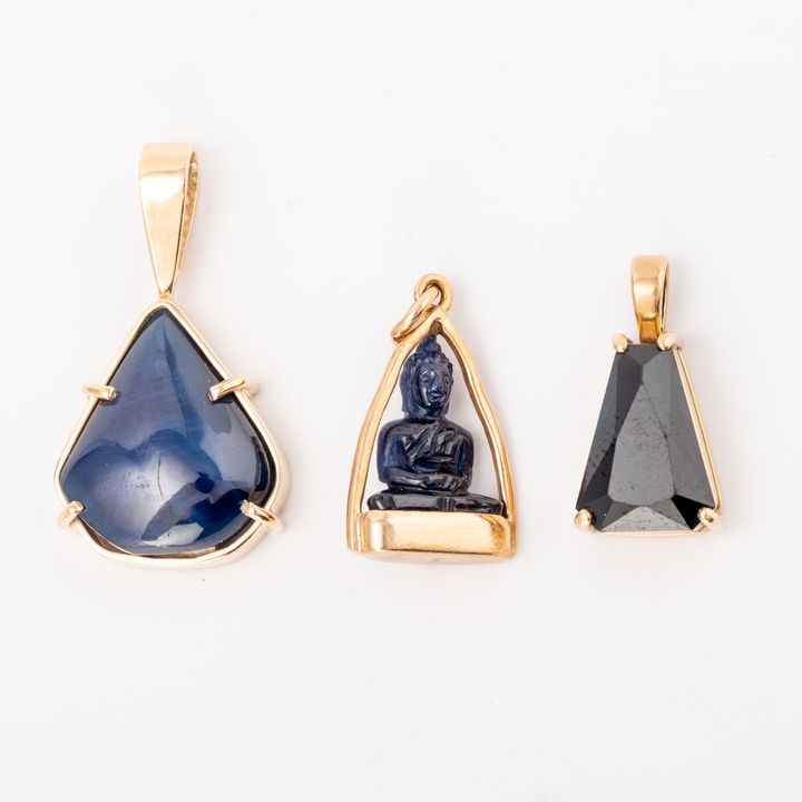 Three Sapphire 9ct Gold Pendants