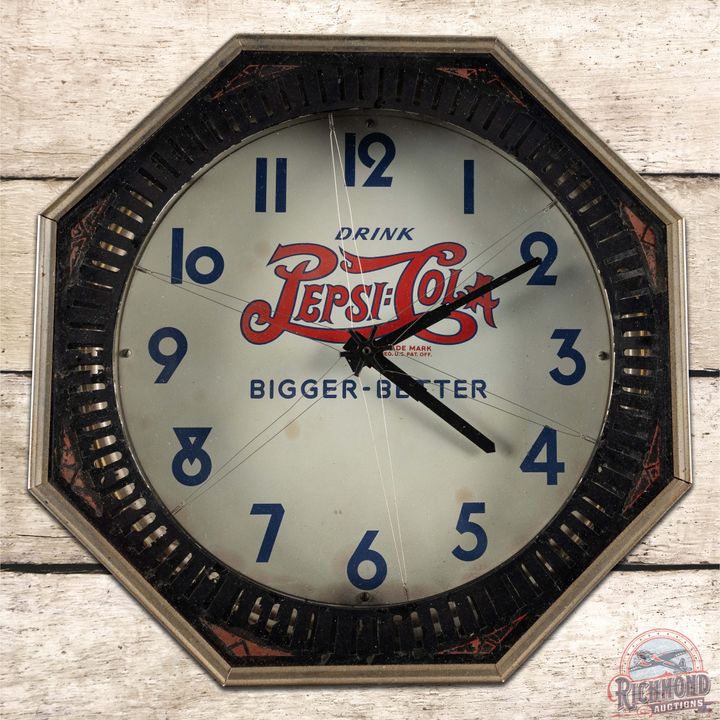 Drink Pepsi Cola Bigger Better 18" Octagon Neon Spinner Clock