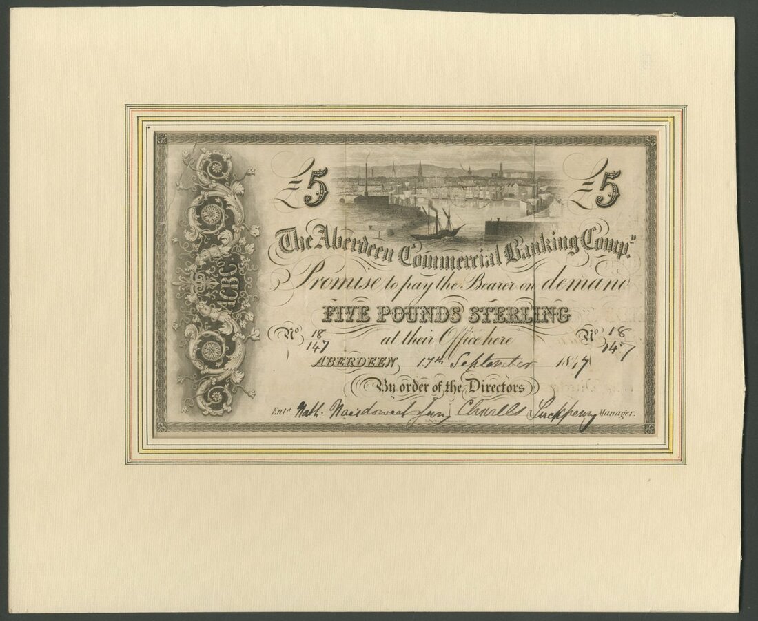 Aberdeen Commercial Banking Company, Scotland, proof £5, 17th September ...