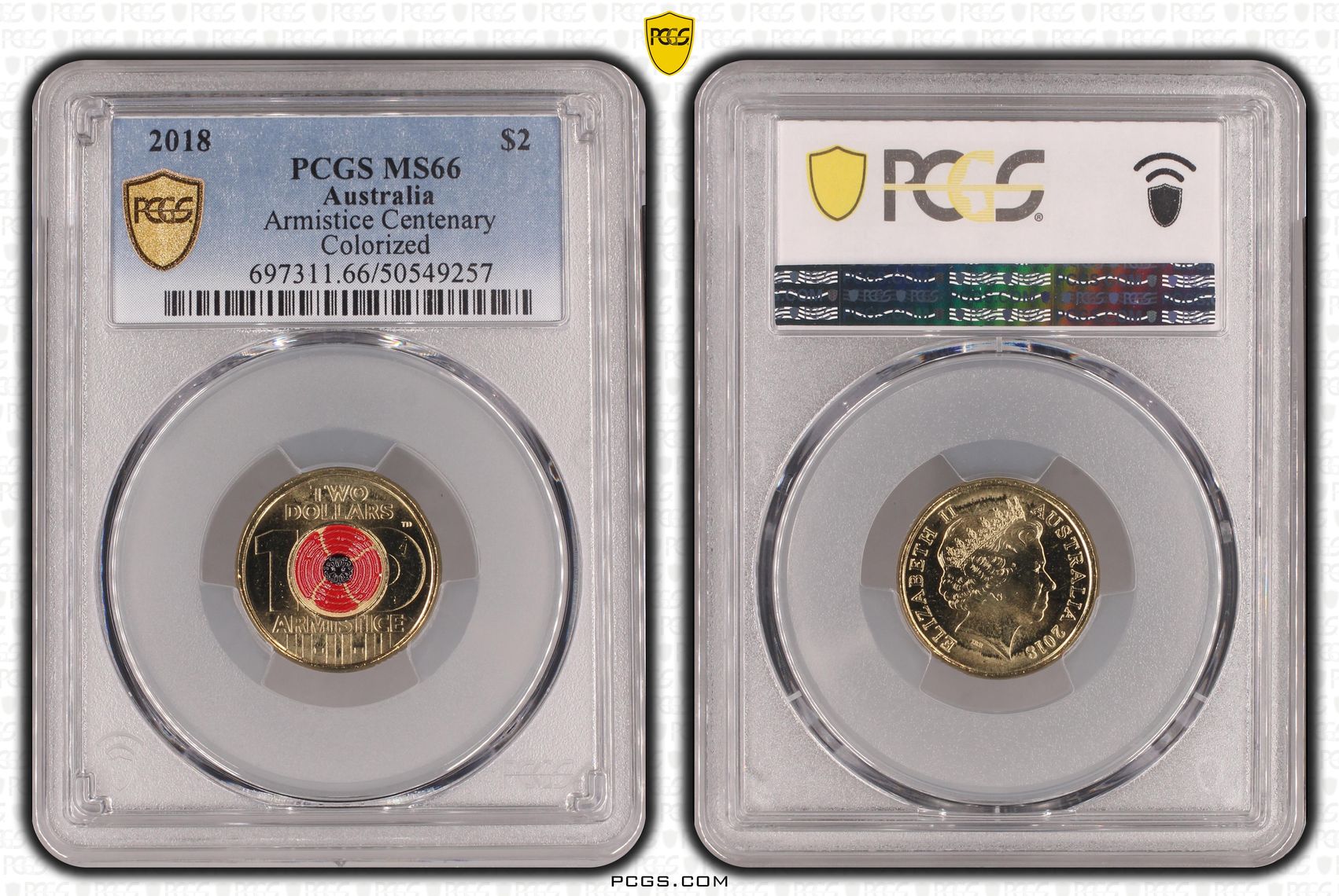 Armistice Centenary Colorized, Two Dollar, 2018, PCGS MS66