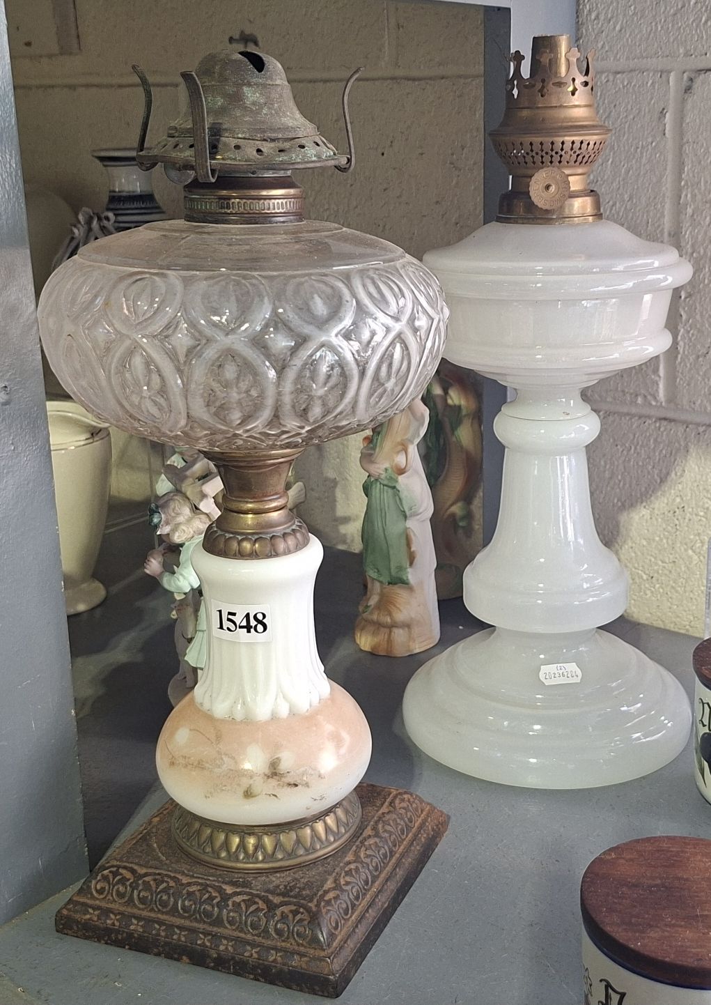 2 Milk Glass Oil Lamps