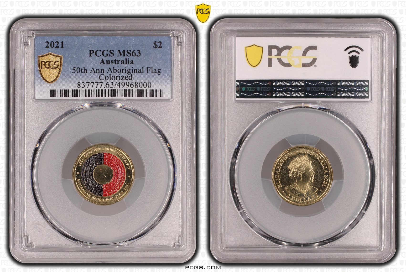 50th Ann Aboriginal Flag Colorized , Two Dollar, 2021, PCGS MS63